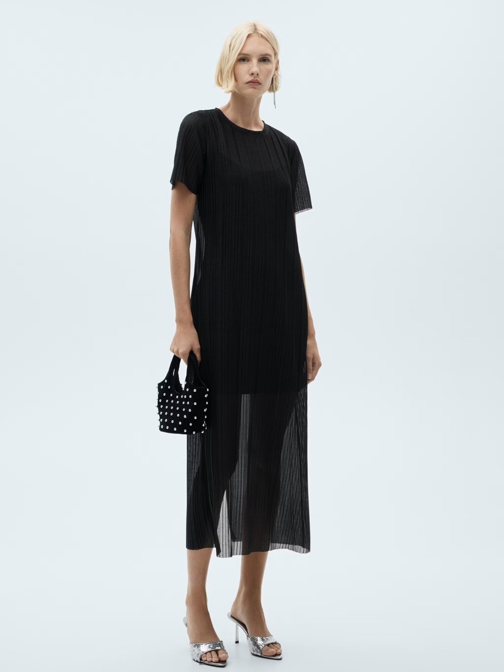 Mango Black lurex Pleated dress NWT